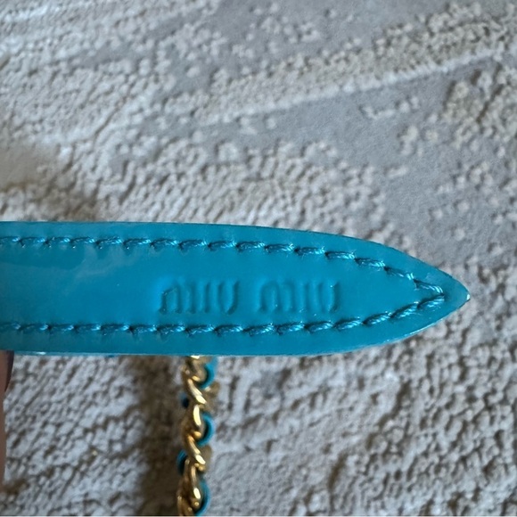 Miu Miu Gold Chain Braided Belt in teal Patent leather 
Small new